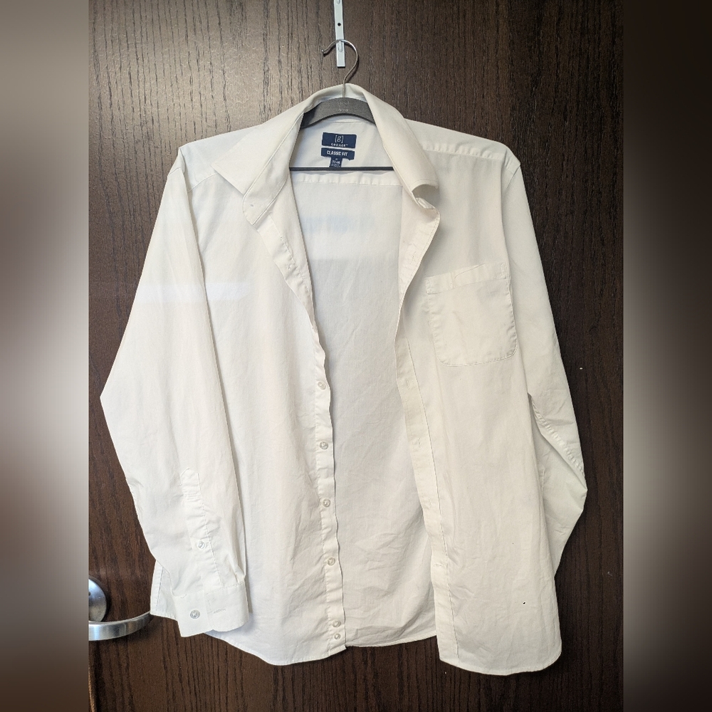 George Classic Fit Medium White Button Up Collared Shirt Men's Long Sleeve
